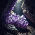 Amethyst crystals in the depths of the cave. Royalty Free Stock Photo