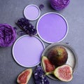Amethyst crystals and figs with a round frame with a place for designer`s