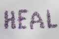 Amethyst Crystals Spelling the word Heal