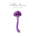 Amethyst deceiver mushroom watercolor illustration. Laccaria amethystina fungus painted single element. Amethyst