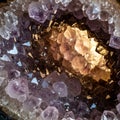 An amethyst geode displaying a vibrant violet array of crystals. The geode\'s interior Royalty Free Stock Photo