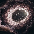 Amethyst geode interior featuring layers of purple quartz crystals (SiO?). The crystals Royalty Free Stock Photo