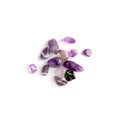 Amethyst crystals isolated. Purple quartz pebbles and crystal