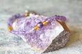 Amethyst and hematite mineral stone bracelet Royalty Free Stock Photo