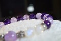 Amethyst and Moonstone Bracelet, Both the Amethyst and Moonstone beads , help to promote balance, calm and peace. Royalty Free Stock Photo