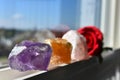 Amethyst and Rose Quartz crystals Royalty Free Stock Photo