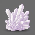Amethyst, a violet variation of quartz (SiO2), features a crystal cluster with elongated, Royalty Free Stock Photo
