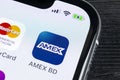 Amex application icon on Apple iPhone X smartphone screen close-up. Amex app icon. American express is an online electronic financ Royalty Free Stock Photo