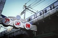 Ameyoko market sign and the railway tracks of the Yamanote line in Tokyo japan Royalty Free Stock Photo