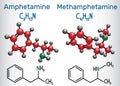 Amfetamine amphetamine, C9H13N and Methamphetamine crystal me Royalty Free Stock Photo