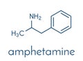 Amfetamine amphetamine, speed stimulant drug molecule. Skeletal formula.