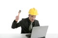 Amgry businessman and hammer with computer Royalty Free Stock Photo