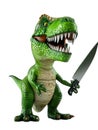 Amiable Green TRex holding Knife Cartoon Royalty Free Stock Photo
