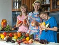 Amicable family on kitchen.