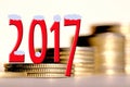 2017 amid bars coins . Royalty Free Stock Photo