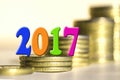 2017 amid bars coins . Royalty Free Stock Photo