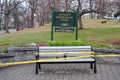 Bench With Caution Tape, COVID, Coronavirus, Sunset Memorial Park, Rutherford, NJ, USA