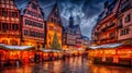 Luminous European Christmas Market with Adorned Tree. Generative A