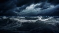 Choppy waves churn beneath menacing storm clouds above.AI Generated