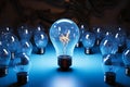 Amidst blue bulbs, the illuminated lamp exemplifies strategic problem solving prowess Royalty Free Stock Photo