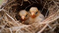 cute white bird sitting in nest with little babies generated by AI tool