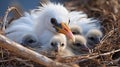 cute white bird sitting in nest with little babies generated by AI tool