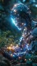 Amidst cybernetic wildlife Cyborg Moses strikes a silicon rock creating a data stream oasis