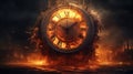 Apocalyptic Timepiece: Majestic Clock Unraveling at Dusk