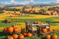 around a table adorned with freshly picked produce, ripe pumpkins Generated AI