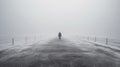 Departure of a Man Walking into the Windy and Misty Emptiness of a Blizzard