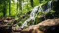 Close Up of a small Waterfall in the Forrest. Blurred Background Royalty Free Stock Photo