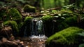 Close Up of a small Waterfall in the Forrest. Blurred Background Royalty Free Stock Photo