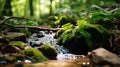 Close Up of a small Waterfall in the Forrest. Blurred Background Royalty Free Stock Photo