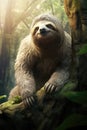 Sloth sitting on a branch in the tropical rainforest Royalty Free Stock Photo