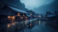 Small Wooden Houses in Small Mountain Villages in China in the Rain Royalty Free Stock Photo