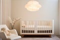 Amidst a modern nursery, a mockup adorning a feature wall above a sleek crib. AI Generated