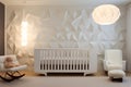 Amidst a modern nursery, a mockup adorning a feature wall above a sleek crib. AI Generated