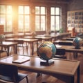 Suspended Explorations: A Vacant Classroom with Awaited Adventures Royalty Free Stock Photo