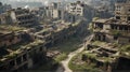 A ruined city after the war, effect of the war, dystopian, AI Generated