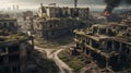 A ruined city after the war, effect of the war, dystopian, AI Generated