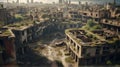 A ruined city after the war, effect of the war, dystopian, AI Generated