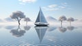 A sailboat on water with trees and mountains in the background Royalty Free Stock Photo