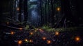 Amidst a Shadowy Forest, Luciferin-Infused Fire Bugs Glimmer Resembling Stars