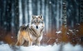 A wolf in the snowy wilderness staring the prey in North America, generative AI