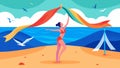Amidst the sound of seagulls and crashing waves a lone gymnast performs a mesmerizing ribbon routine on the beach stage