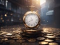 Amidst the ticking clock, the symbol of time is money. Image of wealth, finance Royalty Free Stock Photo