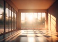 empty yoga studio at sunset, with warm, golden light streaming in through the windows (AIgen) Royalty Free Stock Photo