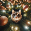 Cat in a Christmas tree