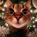 Cat in a Christmas tree