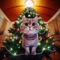 Cat in a Christmas tree